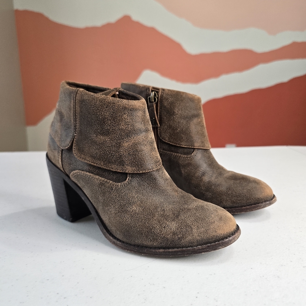 Trask Womens Size 6.5 Teri Fold Over Shaft Bootie Boots Brown Distressed Leather